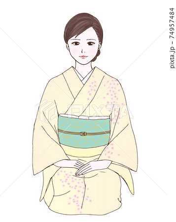 和服 着物 女性 座るのイラスト素材