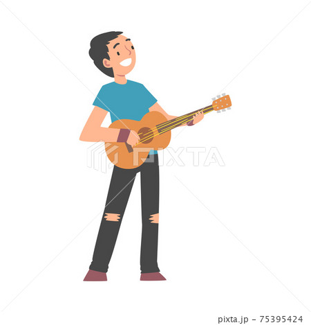 少年 男の子 ギター 演奏のイラスト素材