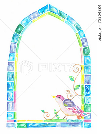 鳥 ステンドグラスのイラスト素材