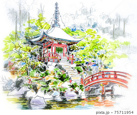 水彩画 水彩 京都 寺の写真素材 - PIXTA