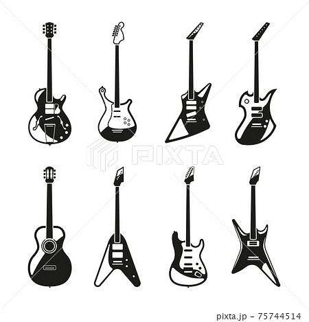 楽器 ギター モノクロ 白黒のイラスト素材