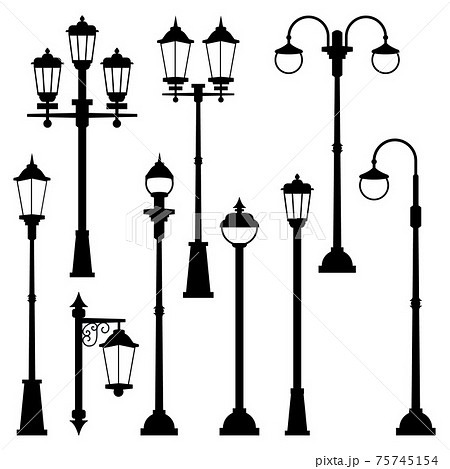 街灯 電灯 モノクロ 影のイラスト素材