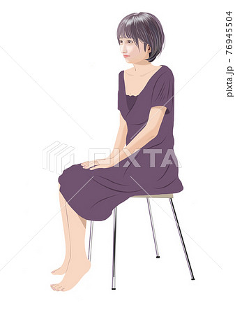 女性 座る ワンピース ファッションのイラスト素材
