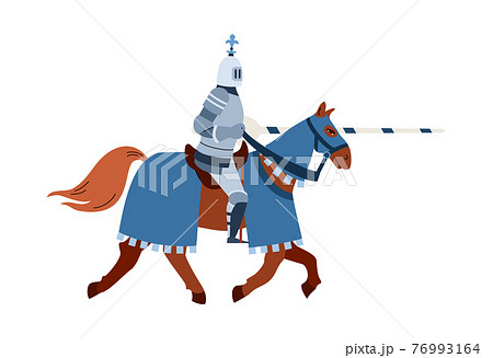馬と騎士のイラスト スカーフ 馬に乗っての装甲騎士と馬上のイラスト素材・ベクター Image