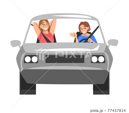 ドライブ 女子旅 車 女性のイラスト素材