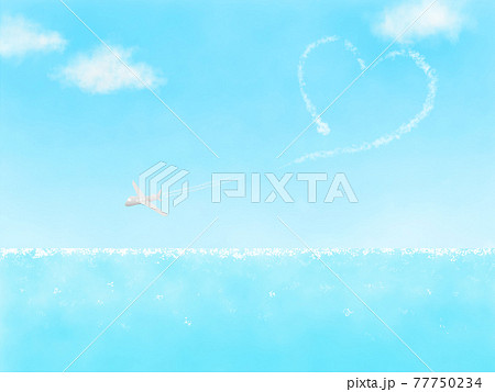 ハート 飛行機雲 飛行機 青空のイラスト素材
