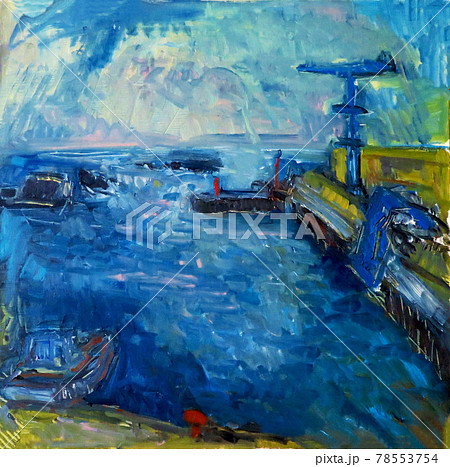 油絵 漁港 風景 絵画のイラスト素材 - PIXTA