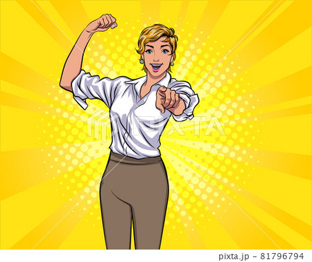 女性 元気 かっこいい 指差しのイラスト素材