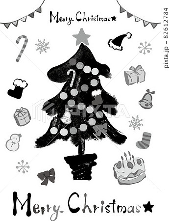 クリスマスツリー クリスマス 白黒 オーナメントのイラスト素材