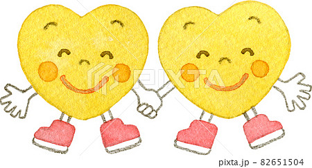 手を繋ぐ仲良しな黄色いハートのキャラクター