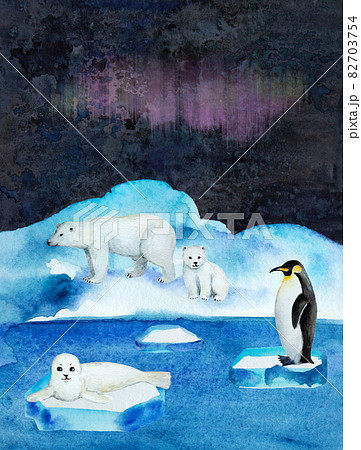 ペンギン 北極 オーロラ 南極のイラスト素材 ペンギン 北極 オーロラ 南極のイラスト素材