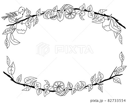 白黒 モノクロ ベクター りんごの木のイラスト素材