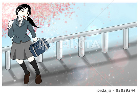 高校生 桜 女の子 卒業のイラスト素材