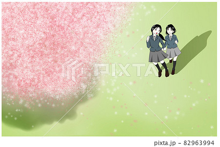 高校生 桜 女の子 卒業のイラスト素材