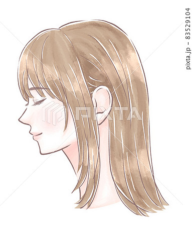 女の子 イラスト 横顔 笑顔のイラスト素材