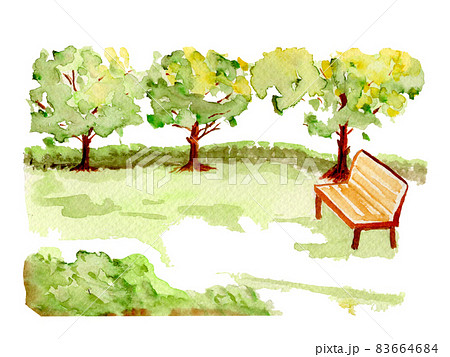 水彩画 ベンチ 水彩 公園のイラスト素材 - PIXTA