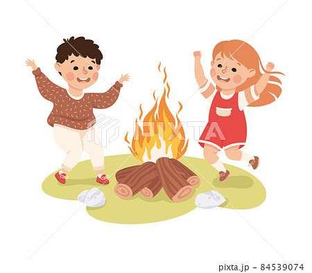 キャンプファイヤー キャンプ レジャー ダンスのイラスト素材