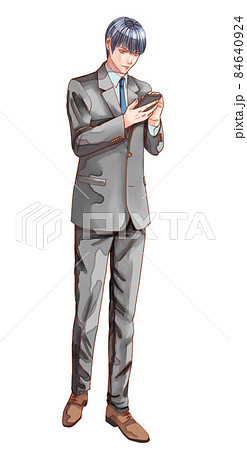 イケメン 男性 立ちポーズ スーツの写真素材