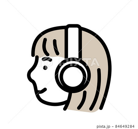 女性 人物 ヘッドホン 横顔のイラスト素材