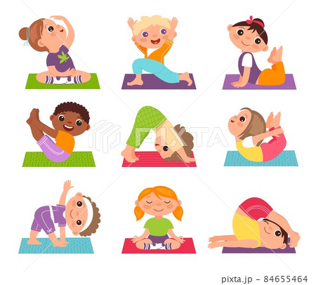 ヨガ キッズ 子供 ポーズのイラスト素材