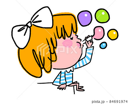 女の子 子供 シャボン玉 吹くのイラスト素材