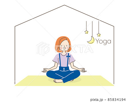 女性 人物 ヨガ かわいいのイラスト素材