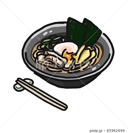 料理 食べ物 ラーメン 手書きのイラスト素材