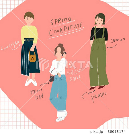 女の子 春服 おしゃれ イラストのイラスト素材