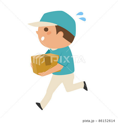 配達 配達員 走る 段ボール箱のイラスト素材