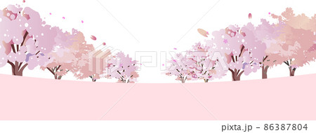 桜並木道のイラスト素材