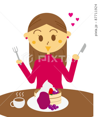 女の子 食べる ケーキ かわいいのイラスト素材