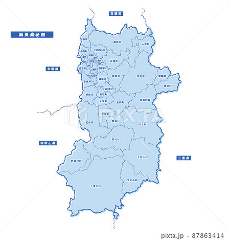 奈良県地図 シンプル淡青 市区町村のイラスト素材 奈良県地図 シンプル淡青 市区町村のイラスト素材