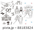 白黒 モノトーン 線画のイラスト 結婚式 カップル 夫婦 招待状 ウェルカムボード 指輪 新生活 のイラスト素材