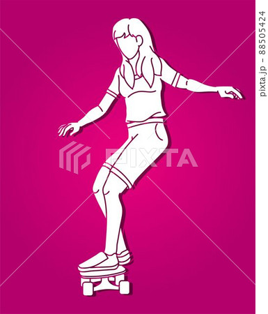 女性 スケボー スケートボード シルエットのイラスト素材 - PIXTA
