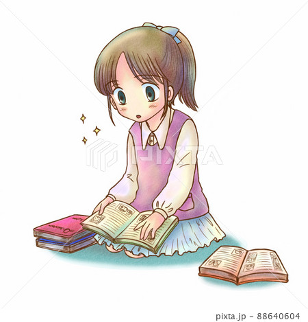 読書 本 読む 女の子のイラスト素材