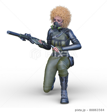 ポーズ 女性 人物 銃のイラスト素材