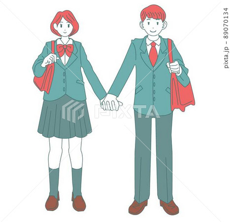 高校生 制服 人物 手をつなぐのイラスト素材