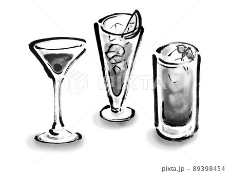 カクテル 筆描き 飲み物 グラスのイラスト素材