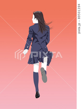 後ろ姿 女の子のイラスト素材