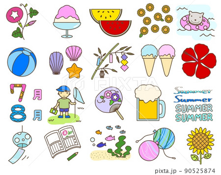 猫 イラスト 海 夏の写真素材