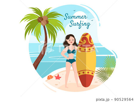 サーフィン 波乗り 夏 波のイラスト素材