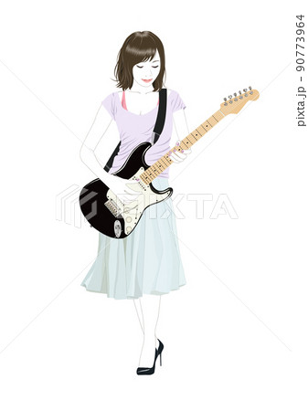 女性 エレキギター ギター 女子のイラスト素材
