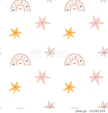 Cute vector baby girl seamless pattern with hand drawn heart