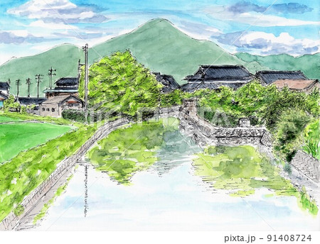 風景画 用水路 水彩画 スケッチのイラスト素材 - PIXTA