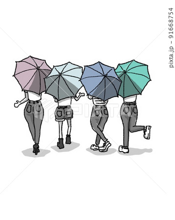女性 雨 傘 後ろ姿のイラスト素材 女性 雨 傘 後ろ姿のイラスト素材