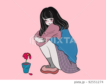 寂しい 人物 女の子 女性のイラスト素材