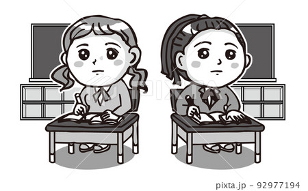 イラスト モノクロ 子供 学校のイラスト素材