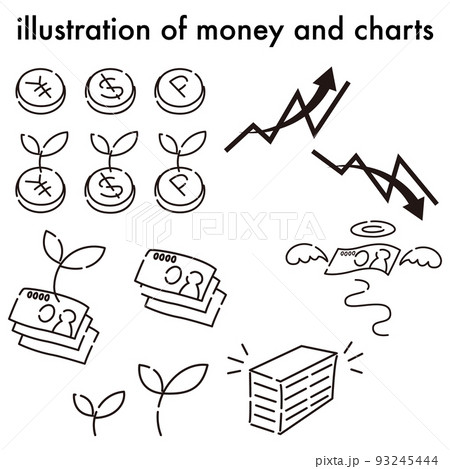 金 お金 白黒 イメージ セットのイラスト素材