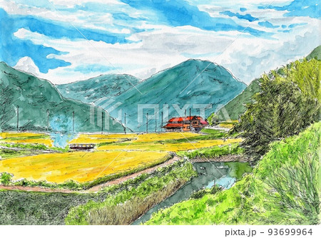 農村の風景 水彩[20037008278]の写真・イラスト素材｜アマナ