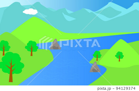 山 川 自然 風景のイラスト素材